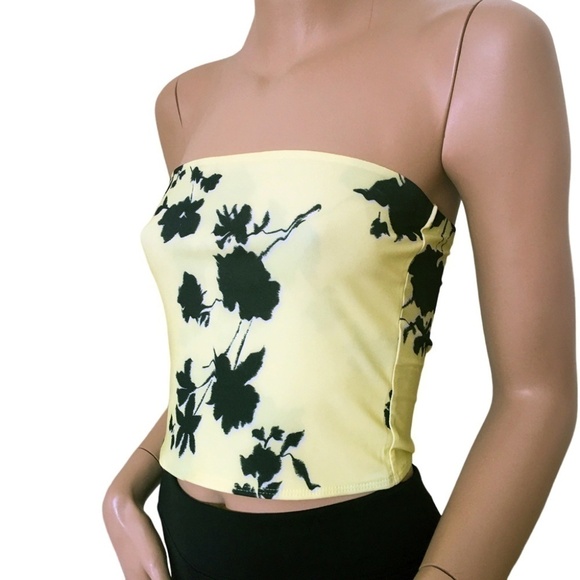 πΈ Nordstrom Open Edit Yellow and Black Floral Bandeau Top Cropped Tank NWOT - Picture 8 of 12
